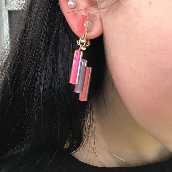 Funky Pink Tube Clip Earrings Vintage - Picture 2 of 14